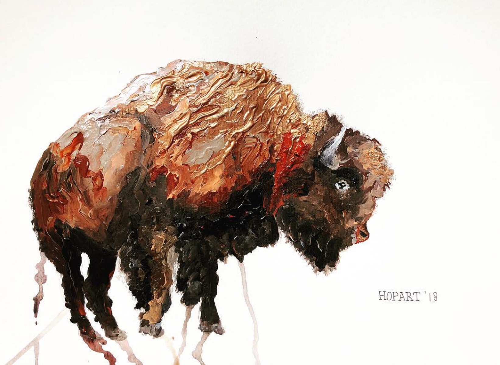 Bisons series NR2 on paper with bronze