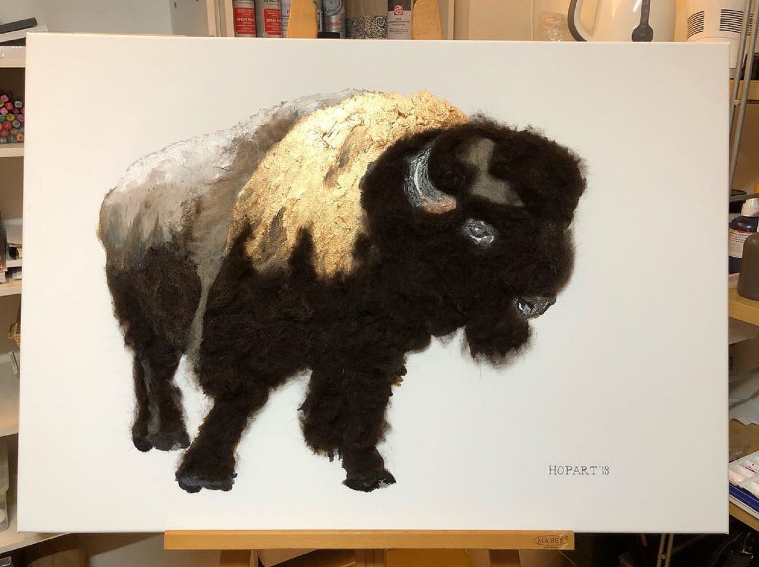 Bison NR2 on canvas with real Dutch sheep wool