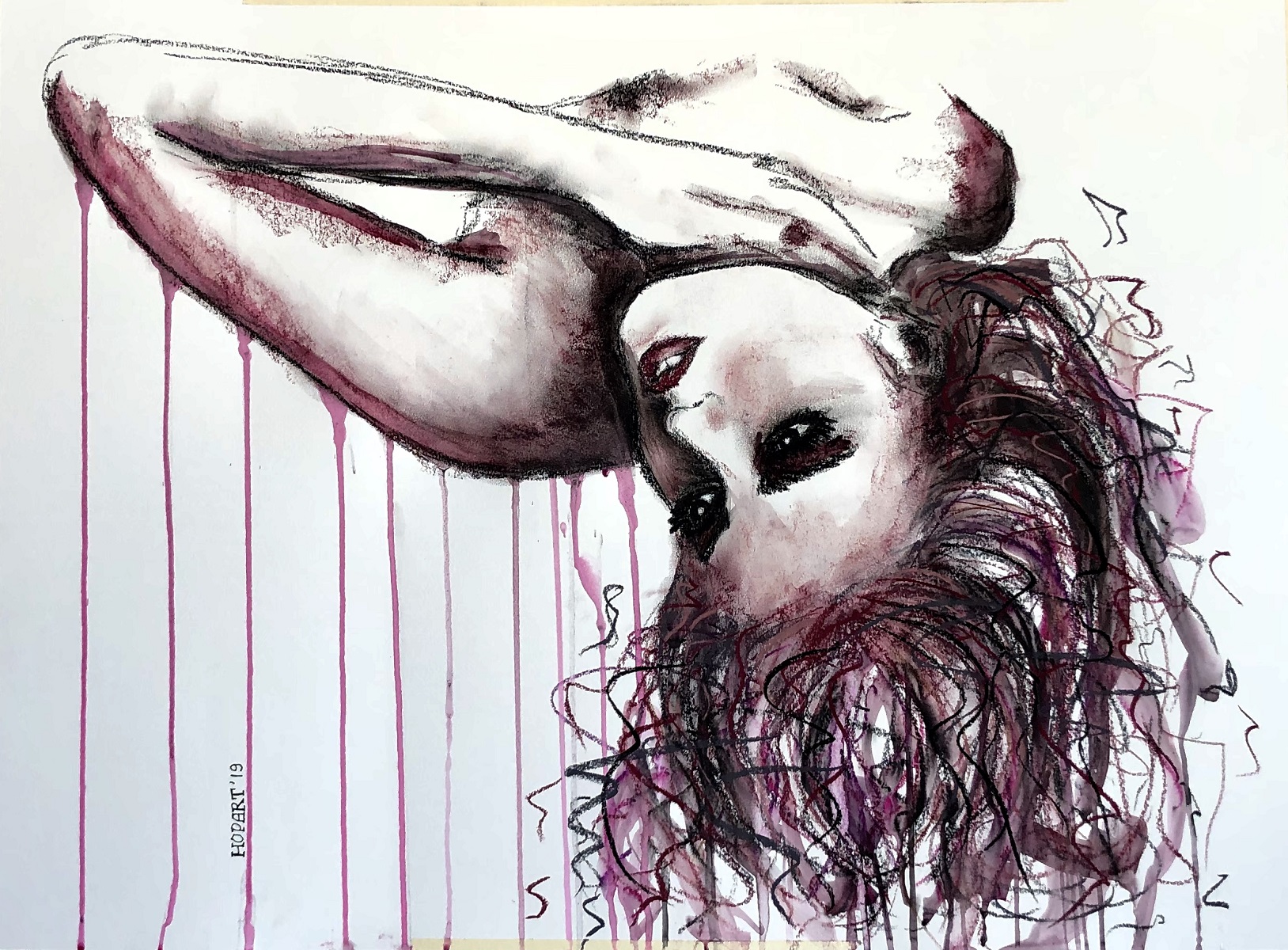 Portrait of 50 x 70 cm on paper woman lying down